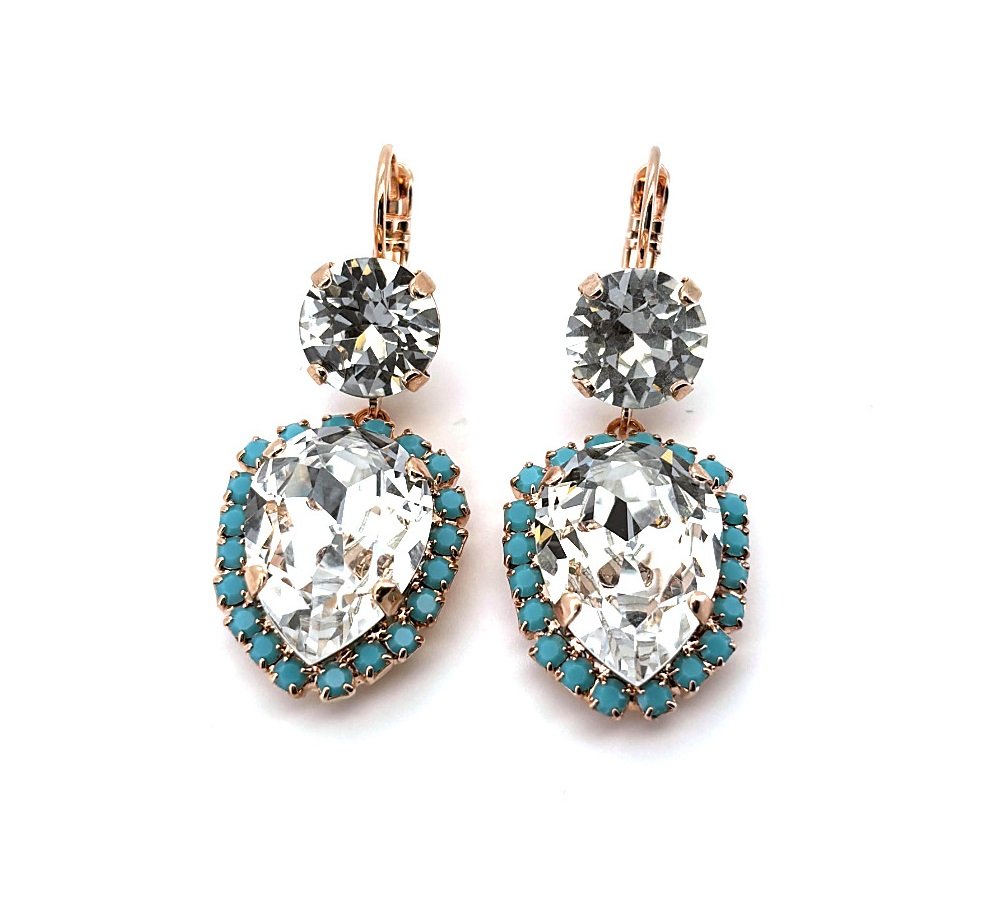 E-1098-9-267001-RG6 (1) Earrings by Mariana Woman Beautiful Clear and Turquoise Swarovski Crystals - Image 1