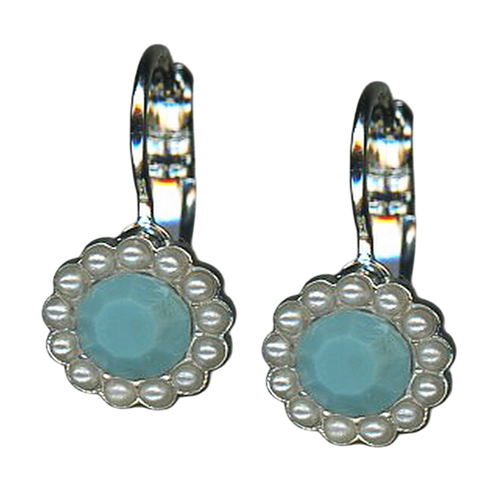 E-1133-4007-RO6 (1) Earrings by Mariana Woman Adorable Turquoise and Pearl Swarovski Crystals - Image 1