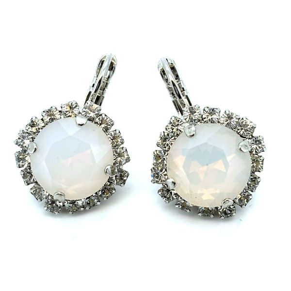 Earrings By Mariana Woman Classy White Opal and Clear Swarovski Crystals