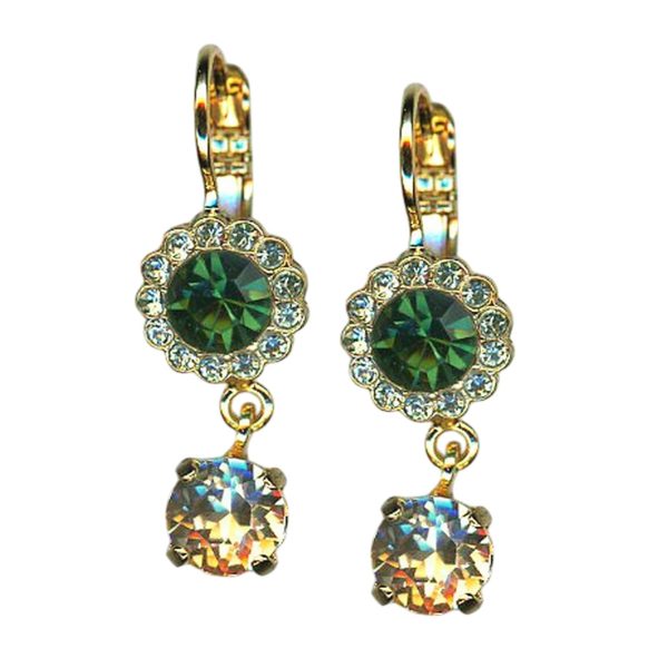 Earrings by Mariana Woman Dangling Emerald and Golden Swarovski Crystals