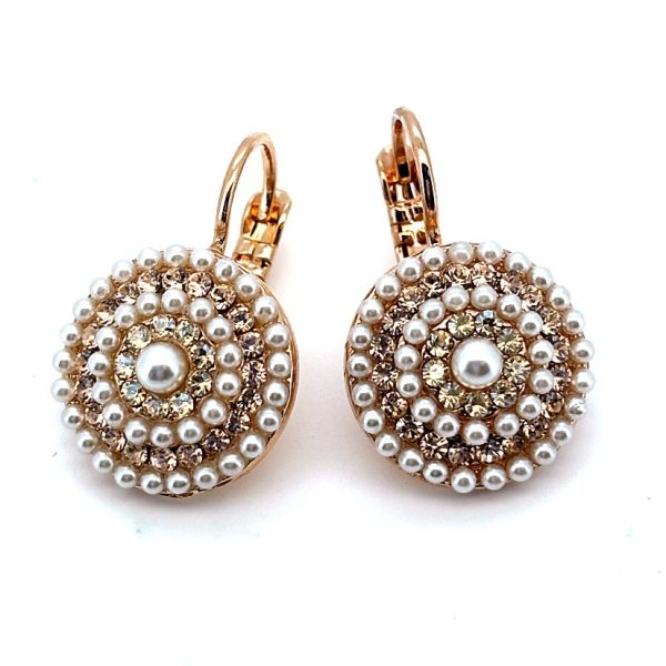 Earrings By Mariana Woman Timeless Pearl and Golden Swarovski Crystals