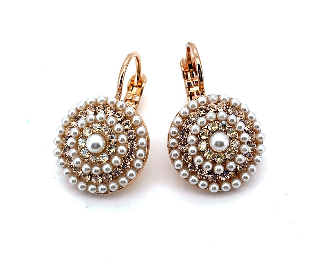 E-1193-1144-RG6 (3) Earrings By Mariana Woman Timeless Pearl and Golden Swarovski Crystals - Image 1