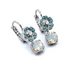 Earrings By Mariana Woman Floral White Opal and Turquoise Swarovski Crystals - Image 4
