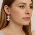 Earrings By Mariana Woman Floral White Opal and Turquoise Swarovski Crystals - Image 3