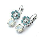Earrings By Mariana Woman Floral White Opal and Turquoise Swarovski Crystals - Image 2