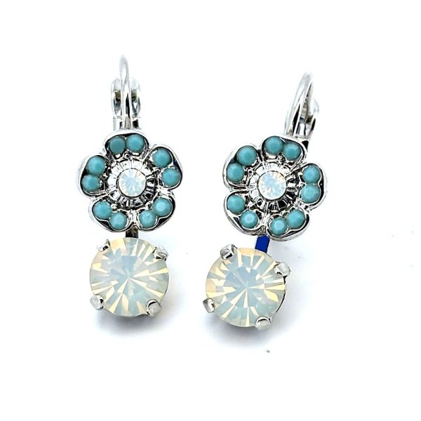 Earrings By Mariana Woman Floral White Opal and Turquoise Swarovski Crystals