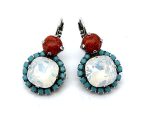 Earrings by Mariana Woman Stunning Red Opal Mineral and Turquoise Swarovski Crystals