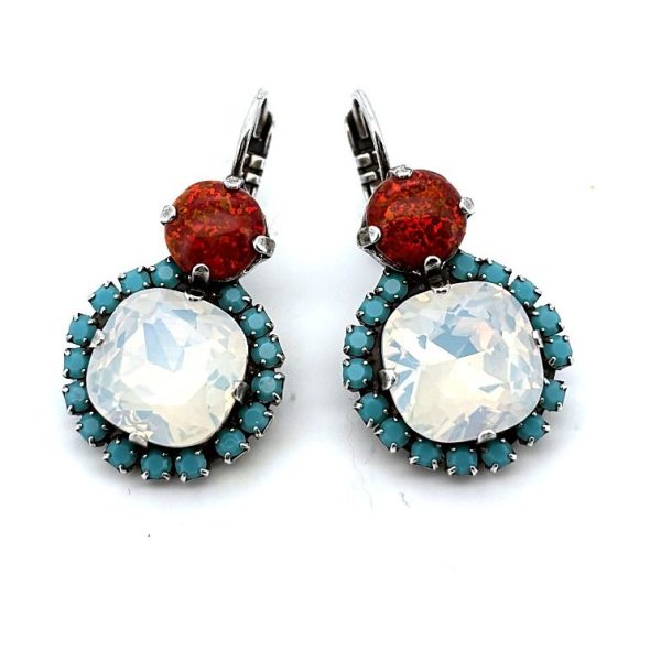 Earrings by Mariana Woman Stunning Red Opal Mineral and Turquoise Swarovski Crystals