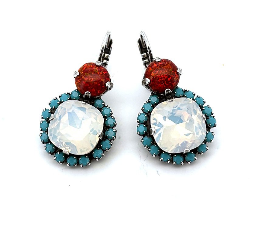 E-1326-10-M1126-SP6 (1) Earrings by Mariana Woman Stunning Red Opal Mineral and Turquoise Swarovski Crystals - Image 1