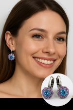 Earrings By Mariana Woman Dainty Floral Purple and Blue Swarovski Crystals - Image 3