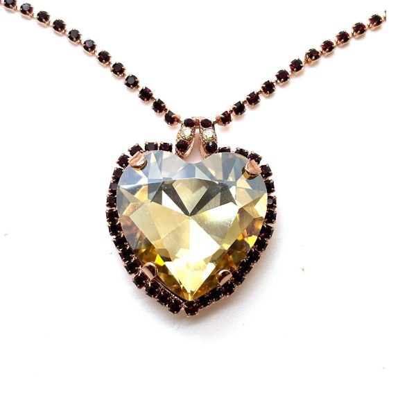 Necklace Pendant by Mariana Woman Heart Shaped Golden and Siam Swarovski Crystals