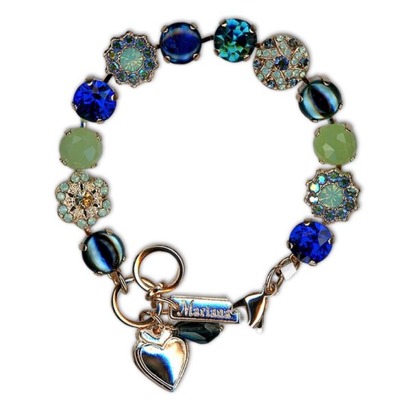 Bracelet by Mariana Woman Luxurious Blue Quartz Mineral and Green Swarovski Crystals