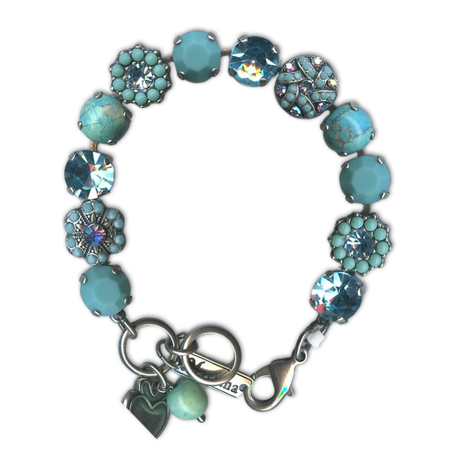 B-4259-M2672-SP (1) Bracelet by Mariana Woman Elegant Turquoise Mineral and Aquamarine Swarovski Crystals - Image 1