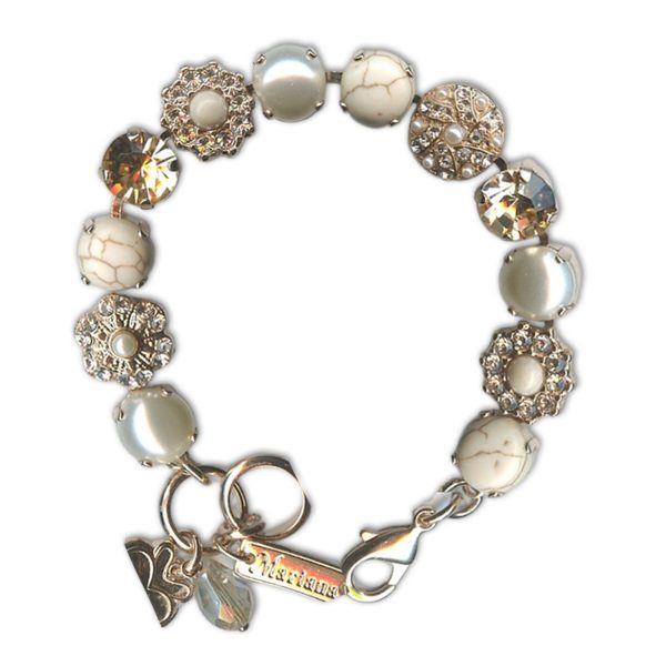 Bracelet by Mariana Woman Elegant White Turquoise Mineral and Pearl Swarovski Crystals