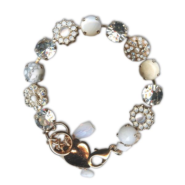 Bracelet by Mariana Woman Timeless White Aventurine Mineral and Clear Swarovski Crystals