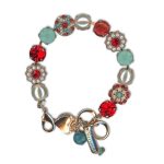 Bracelet by Mariana Woman Stunning Red Synthetic Opal Mineral and Siam Swarovski Crystals