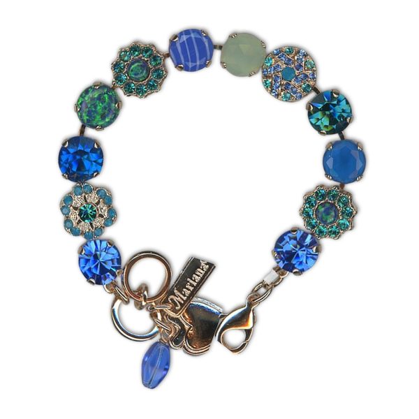 Bracelet by Mariana Woman Gorgeous Green Synthetic Opal Mineral and Sapphire Swarovski Crystals