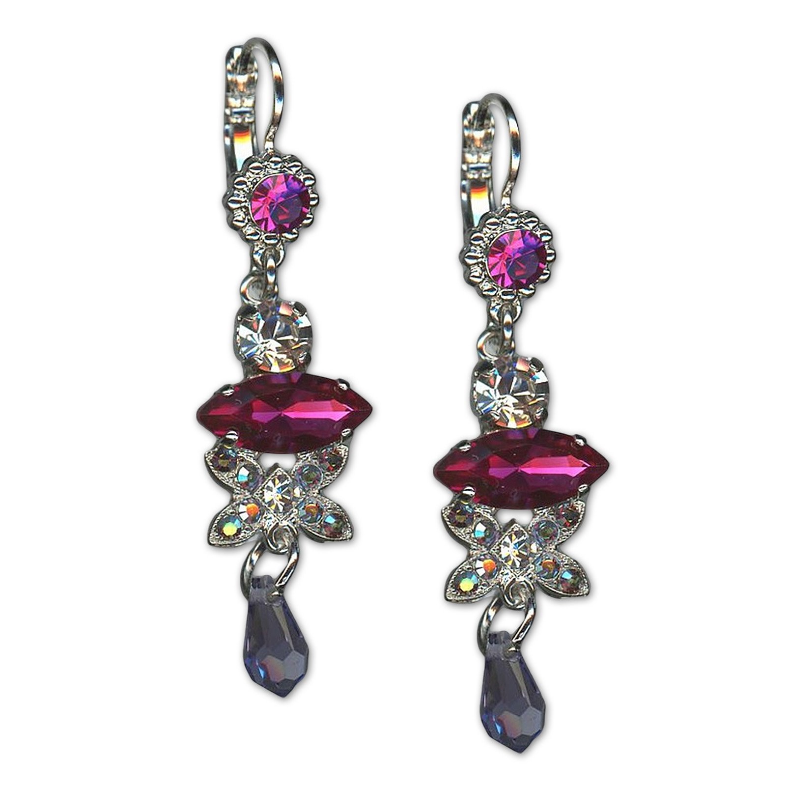 E-1001-300-1-RO6 (1) Earrings by Mariana Woman Dangling Fuchsia and Clear Swarovski Crystals - Image 1