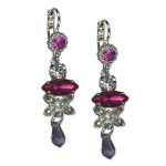 Earrings by Mariana Woman Dangling Fuchsia and Clear Swarovski Crystals - Image 2