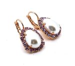 Earrings By Mariana Woman Classy Pearl and Violate Swarovski Crystals - Image 2