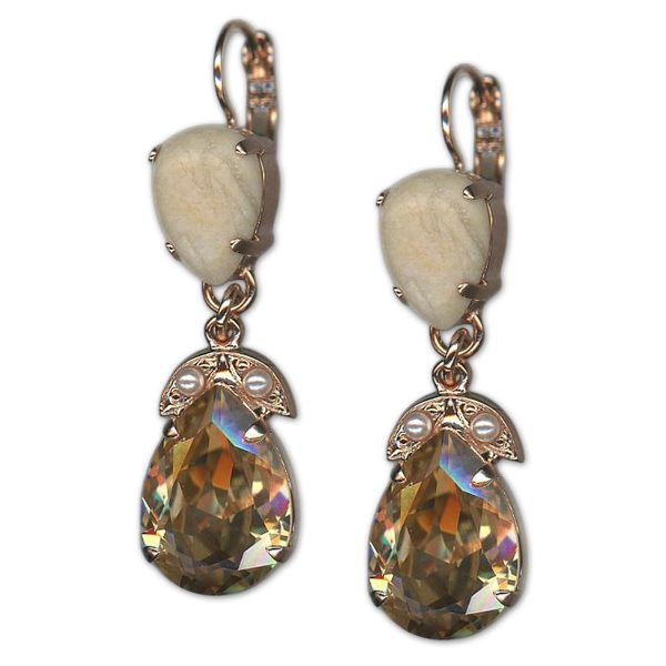 Earrings by Mariana Woman Sophisticated Riverstone Mineral and Golden Swarovski Crystals