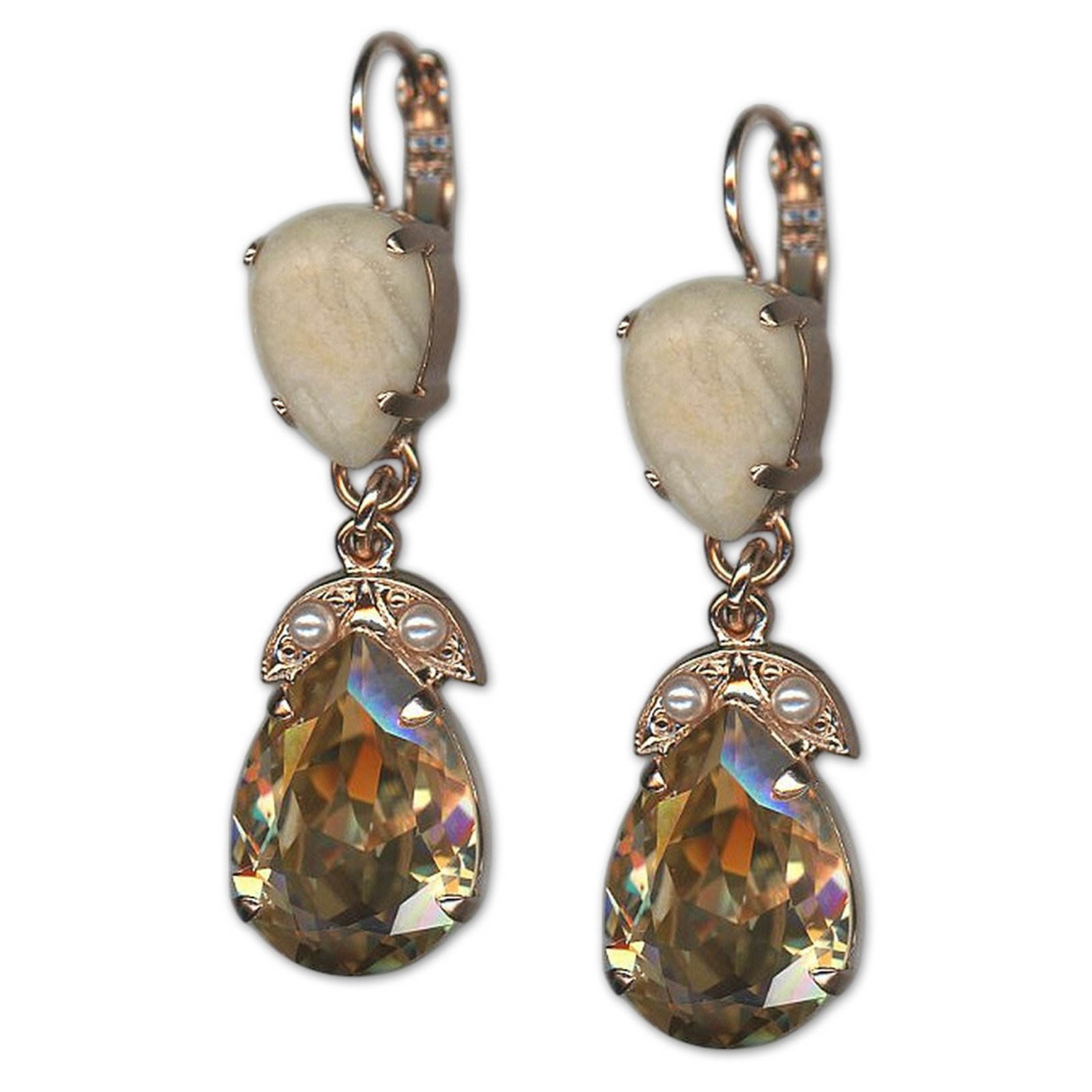 E-1032-4-M3102-RG6 (1) Earrings by Mariana Woman Sophisticated Riverstone Mineral and Golden Swarovski Crystals - Image 1