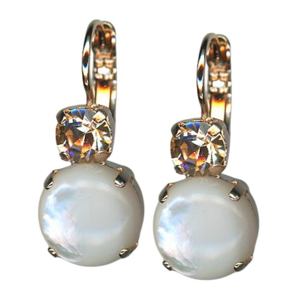 Earrings by Mariana Woman Timeless White Shell Mineral and Peach Swarovski Crystals