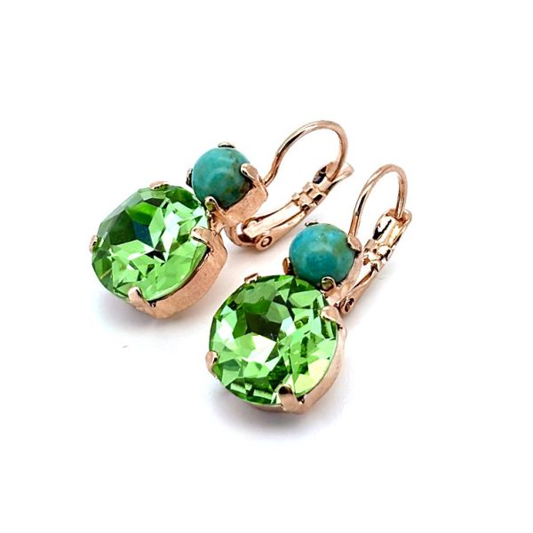 Earrings By Mariana Woman Ethereal Turquoise Mineral and Peridot Swarovski Crystals