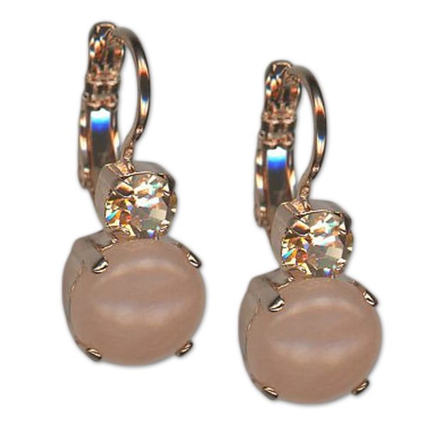 Earrings by Mariana Woman Lovely Rose Quartz Mineral and Golden Swarovski Crystals