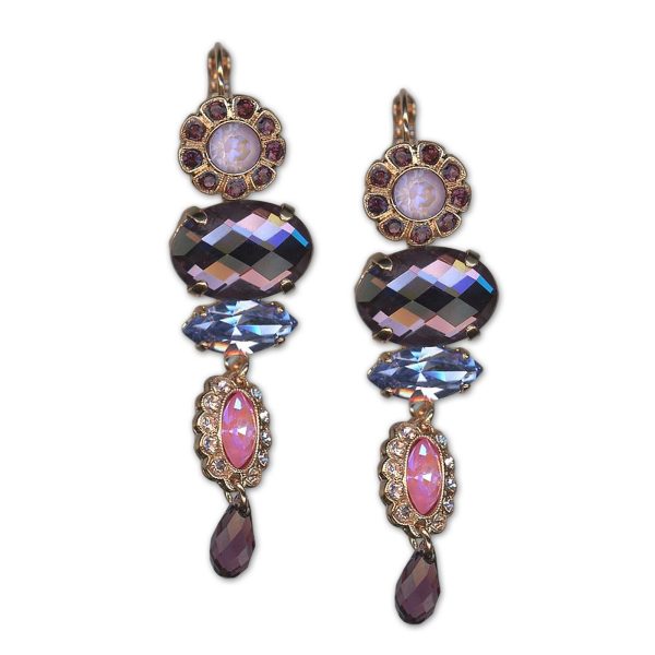 Earrings by Mariana Woman Glamorous Amethyst and Pink Swarovski Crystals