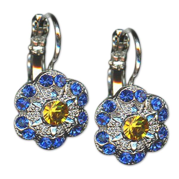 Earrings by Mariana Woman Floral Sapphire and Yellow Swarovski Crystals