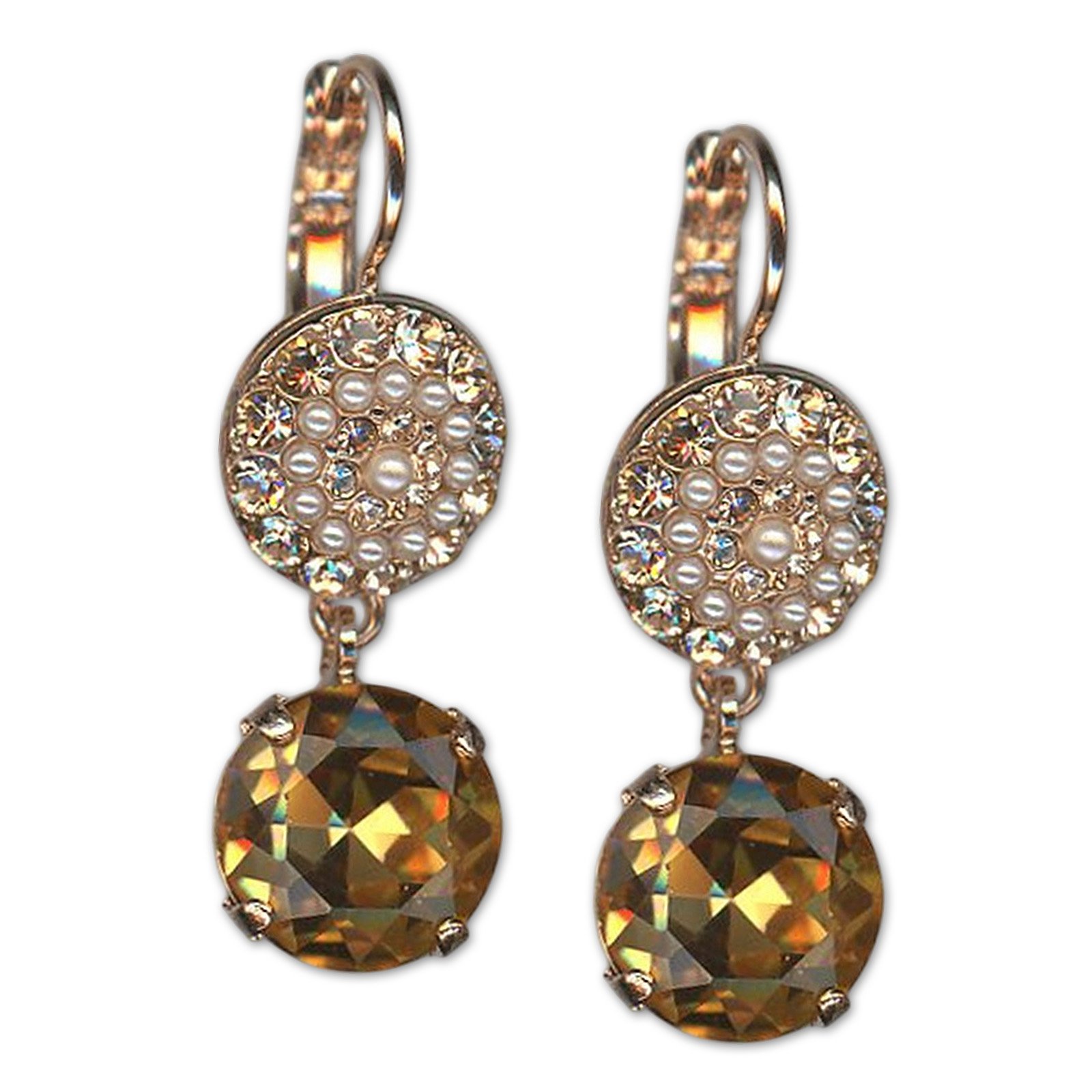 E-1141-1-6006-RG6 (2) Earrings by Mariana Woman Beautiful Golden and Pearl Swarovski Crystals - Image 1