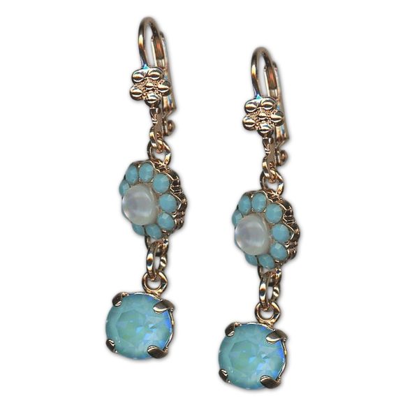Earrings by Mariana Woman Floral White Shell Mineral and Turquoise Swarovski Crystals
