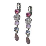 Earrings by Mariana Woman Dangling Rose and Lavender Swarovski Crystals