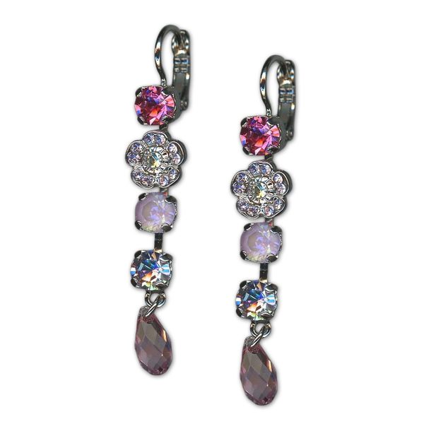 Earrings by Mariana Woman Dangling Rose and Lavender Swarovski Crystals