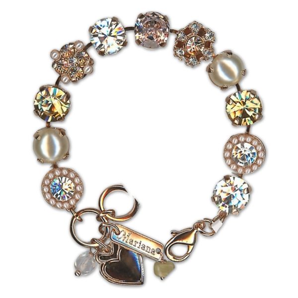 Bracelet by Mariana Woman Timeless Golden and Pearl Swarovski Crystals