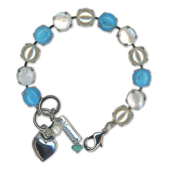Bracelet by Mariana Woman Timeless White Shell and Turquoise Mineral Swarovski Crystals