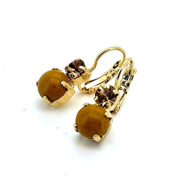 Earrings By Mariana Woman Classy Jasper Mineral and Topaz Swarovski Crystals - YG