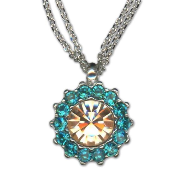 Necklace Pendant by Mariana Woman Floral Blue Zircon and Peach Swarovski Crystals