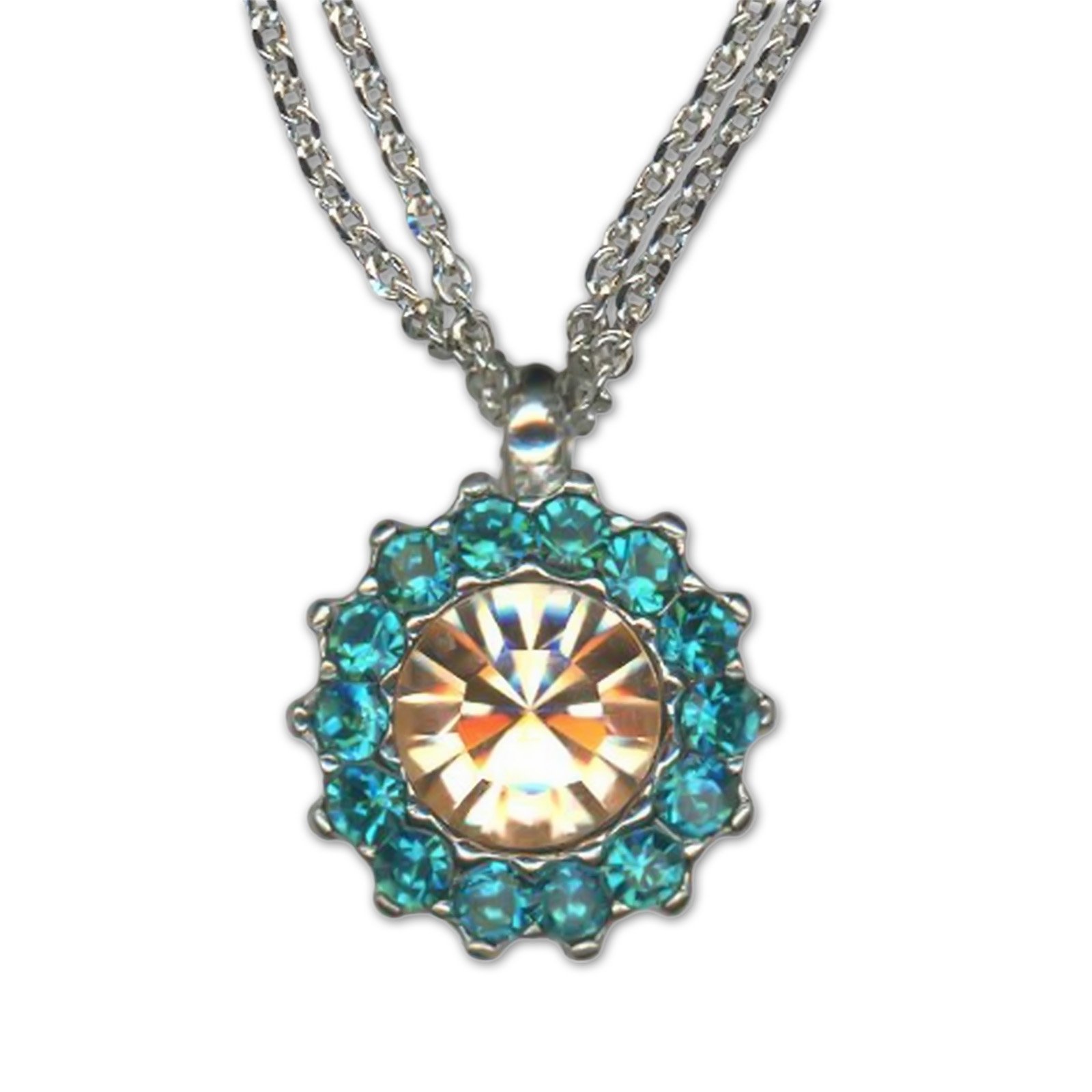 N-5034-1-4004-RO (1) Necklace Pendant by Mariana Woman Floral Blue Zircon and Peach Swarovski Crystals - Image 1