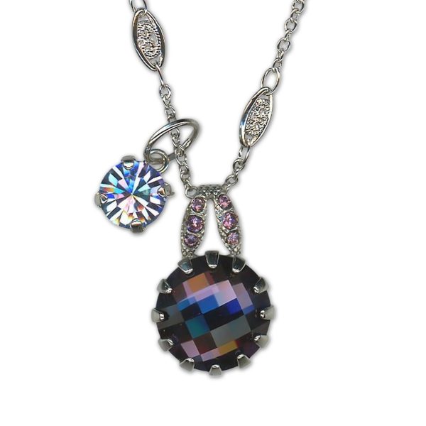 Necklace Pendant by Mariana Woman Faceted Amethyst and Vitral Light Swarovski Crystals
