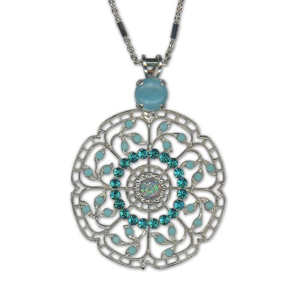 Necklace Pendant by Mariana Woman Gorgeous Blue Zircon and Opal Swarovski Crystals