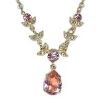 Necklace Pendant by Mariana Woman Beautiful Rose and Aquamarine Swarovski Crystals