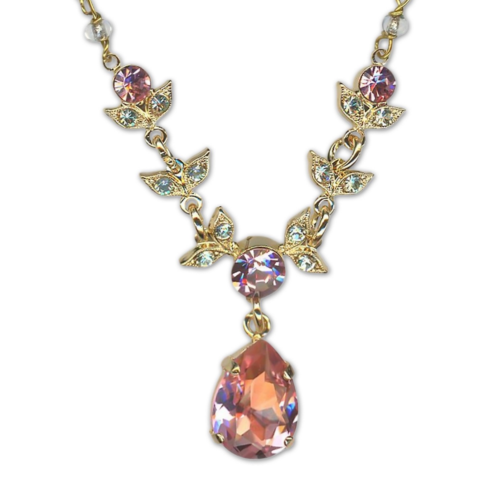 N-5302-30-5001-YG (1) Necklace Pendant by Mariana Woman Beautiful Rose and Aquamarine Swarovski Crystals - Image 1