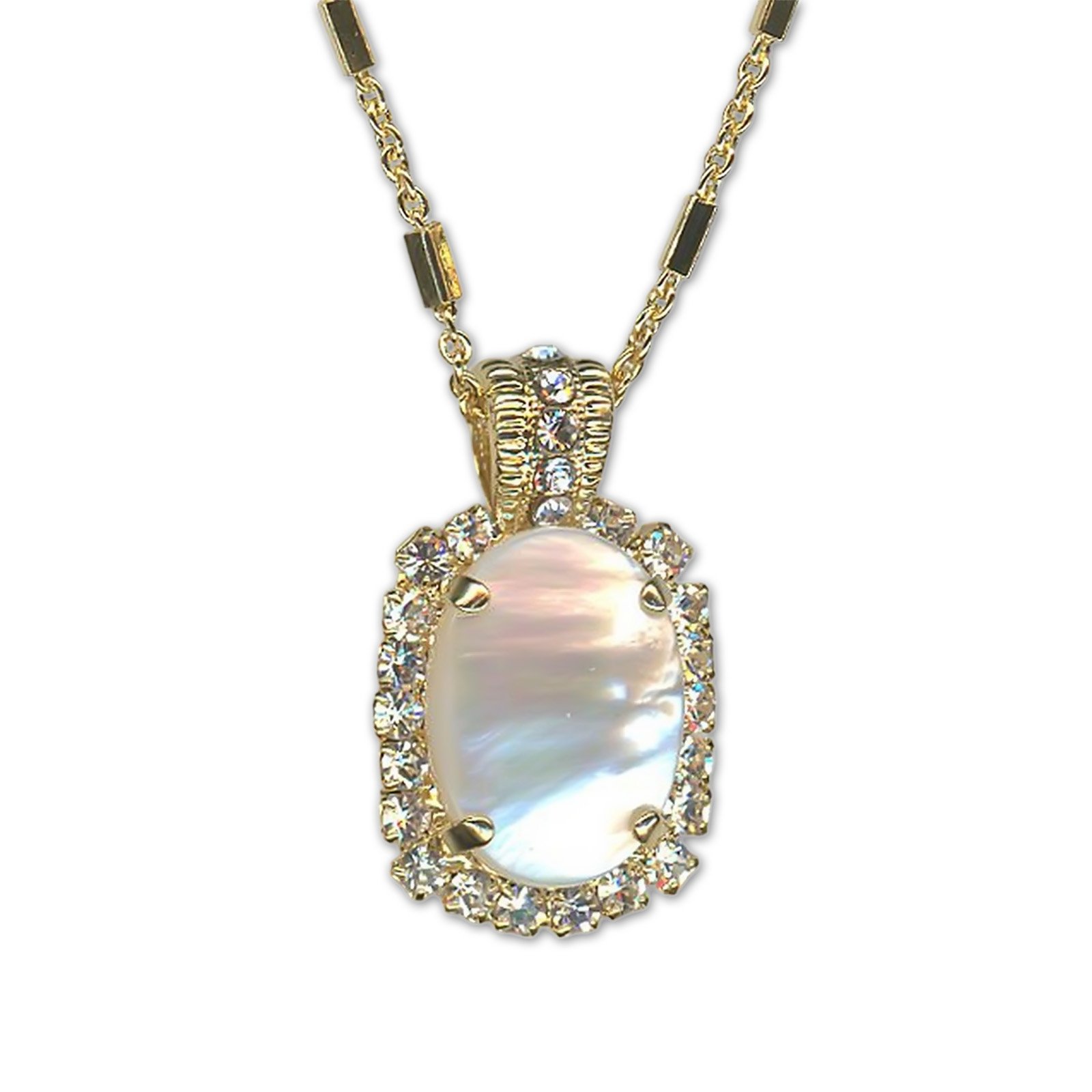 N-5522-5-001M87-YG (1) Necklace Pendant by Mariana Woman Timeless White Shell Mineral and Clear Swarovski Crystals - Image 1