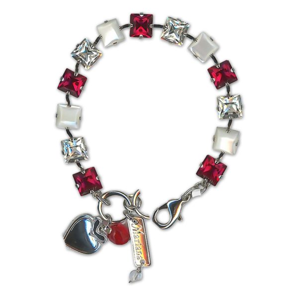 Bracelet by Mariana Woman Elegant White Shell Mineral and Siam Swarovski Crystals