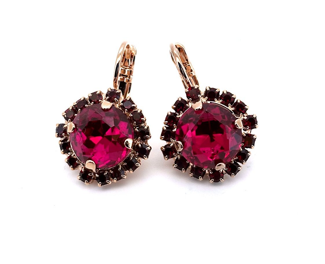 E-1137-1-2140-RG6 (3) Earrings by Mariana Woman Stunning Fuchsia and Red Swarovski Crystals - Image 1