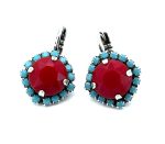 Earrings by Mariana Woman Sophisticated Red Coral and Turquoise Swarovski Crystals