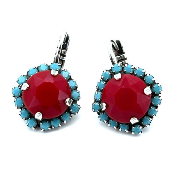 Earrings by Mariana Woman Sophisticated Red Coral and Turquoise Swarovski Crystals