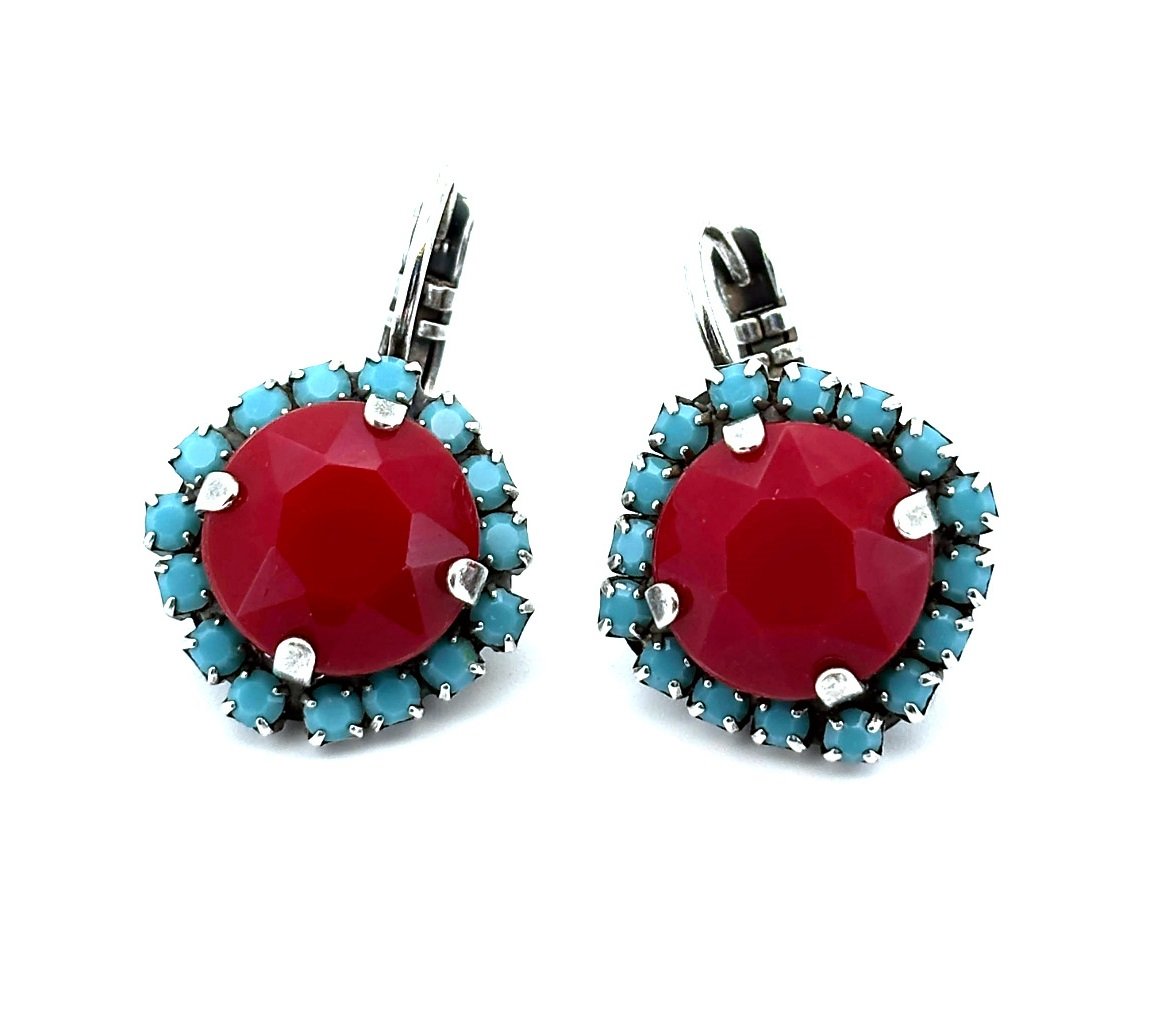 E-1137-1-267127-SP6 (1) Earrings by Mariana Woman Sophisticated Red Coral and Turquoise Swarovski Crystals - Image 1